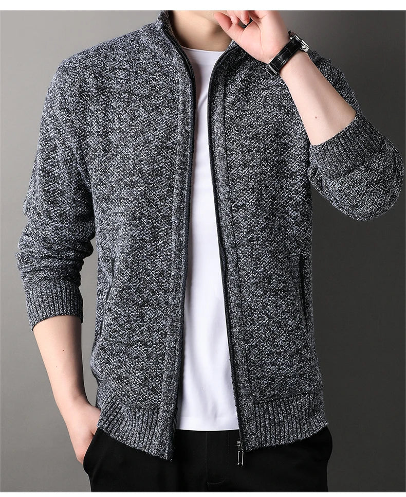Suéter Masculino Cardigan Gola Alta VILLTRUM – Elegância Slim Fit Outono/Inverno