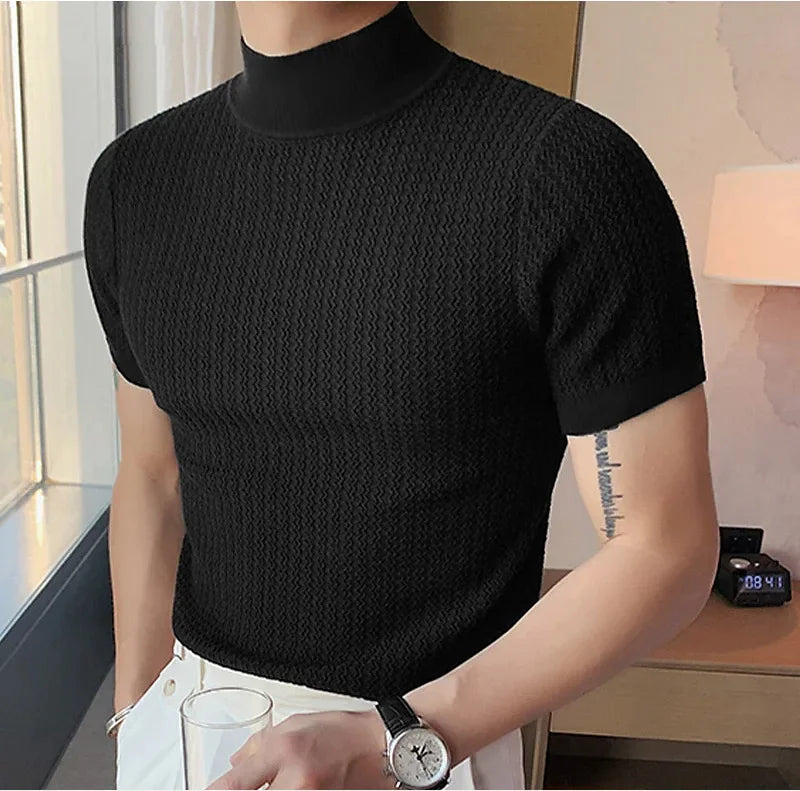 Camiseta Masculina Gola Alta Premium – Elegância Minimalista | VILLTRUM
