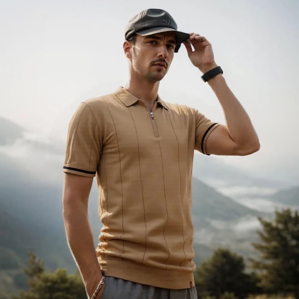 Polo Masculina Premium com Zíper – Elegância Slim Fit  | VILLTRUM