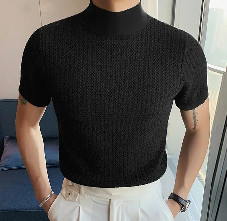 Camiseta Masculina Gola Alta Premium – Elegância Minimalista | VILLTRUM