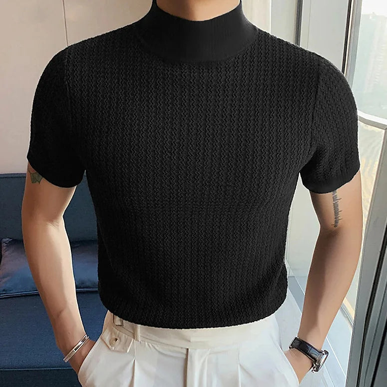 Camiseta Masculina Gola Alta Premium – Elegância Minimalista | VILLTRUM