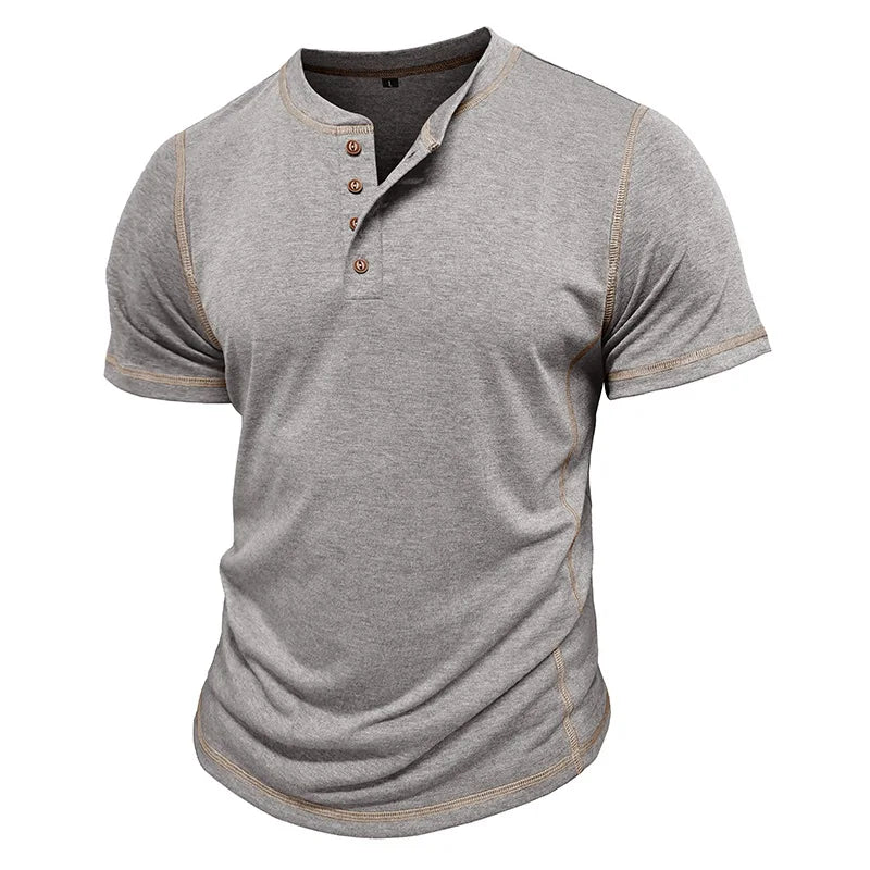 Camiseta Masculina Henley Premium – Manga Curta Elegância Casual | VILLTRUM