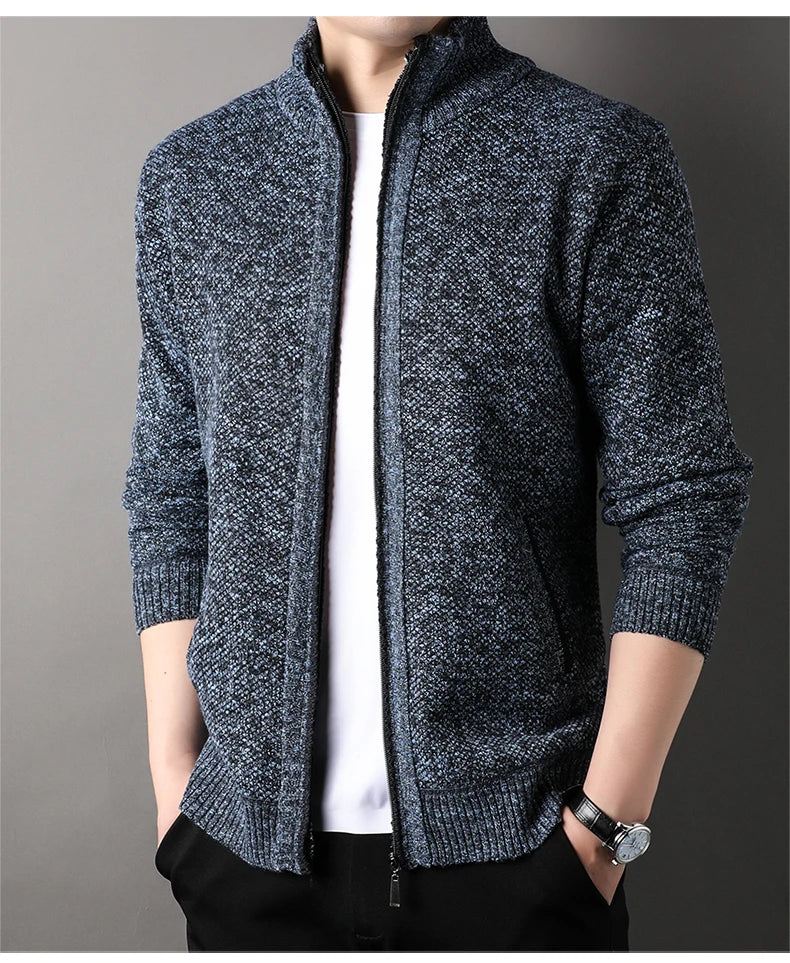 Suéter Masculino Cardigan Gola Alta VILLTRUM – Elegância Slim Fit Outono/Inverno