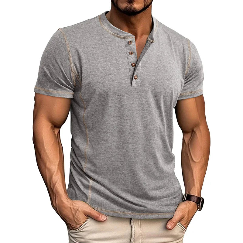 Camiseta Masculina Henley Premium – Manga Curta Elegância Casual | VILLTRUM
