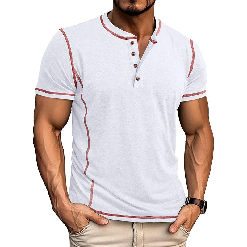 Camiseta Masculina Henley Premium – Manga Curta Elegância Casual | VILLTRUM