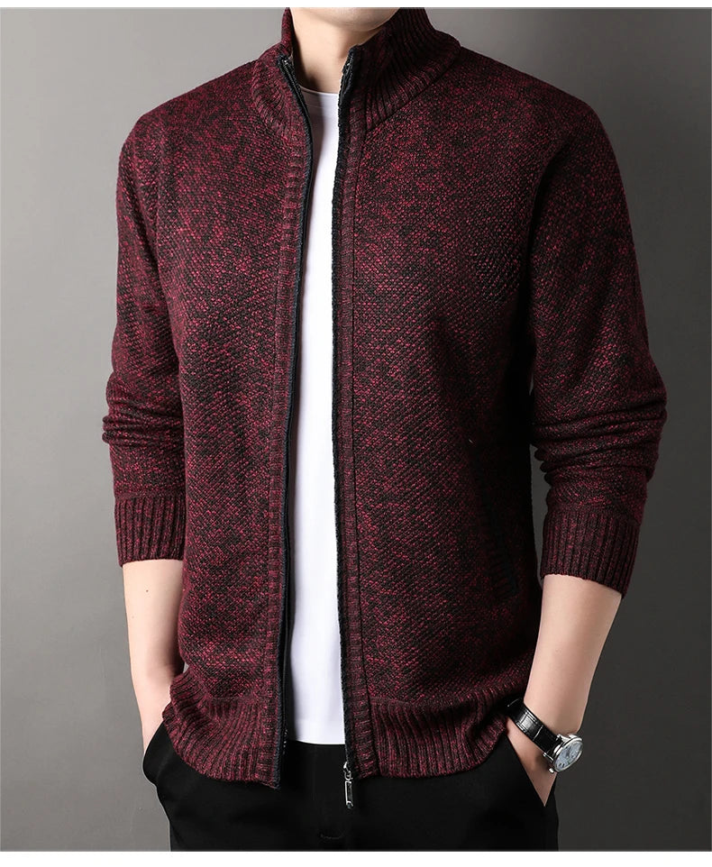 Suéter Masculino Cardigan Gola Alta VILLTRUM – Elegância Slim Fit Outono/Inverno