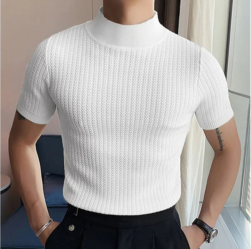 Camiseta Masculina Gola Alta Premium – Elegância Minimalista | VILLTRUM