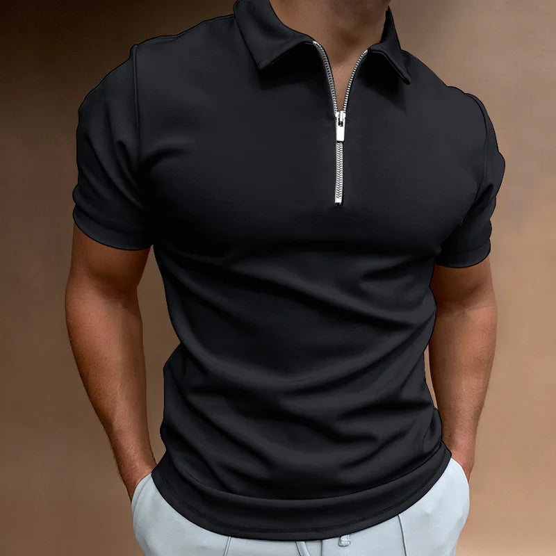 Polo Masculina Premium com Zíper – Elegância Casual de Verão | VILLTRUM
