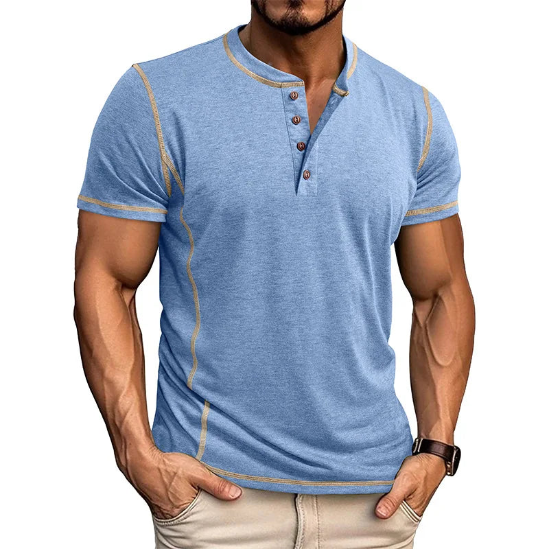 Camiseta Masculina Henley Premium – Manga Curta Elegância Casual | VILLTRUM