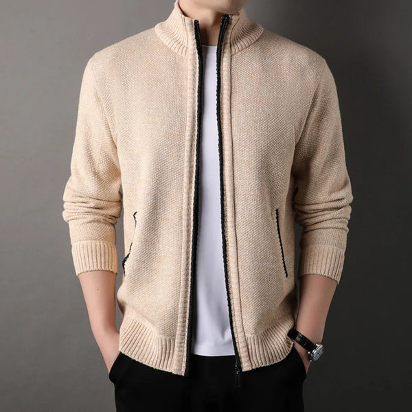 Suéter Masculino Cardigan Gola Alta VILLTRUM – Elegância Slim Fit Outono/Inverno
