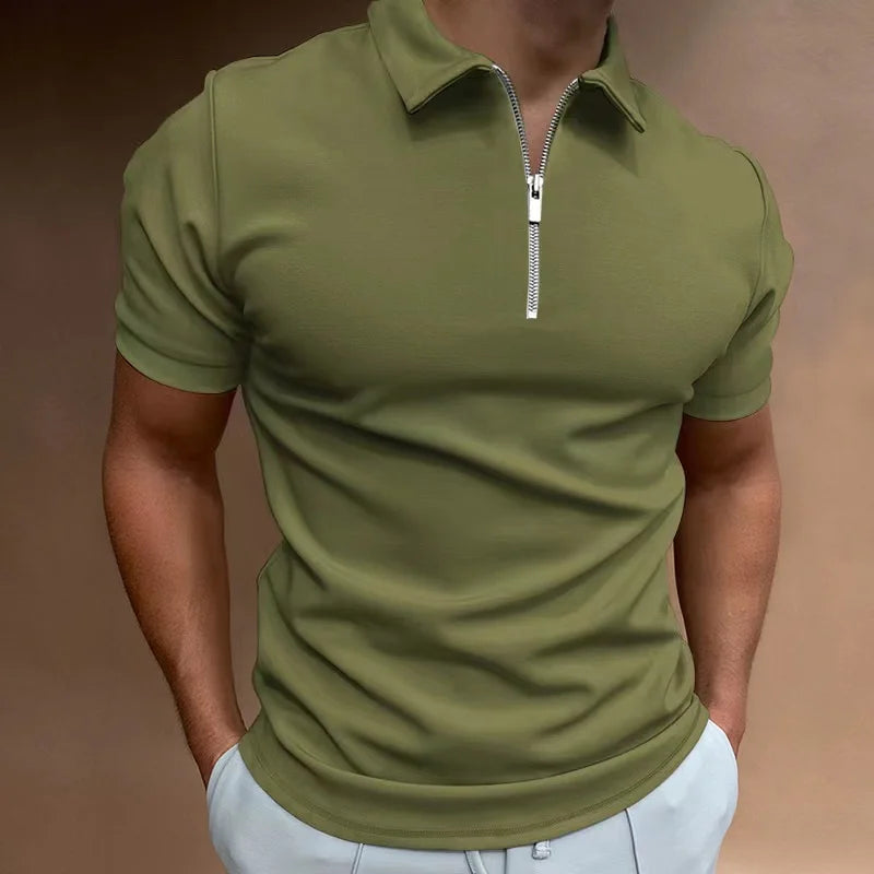 Polo Masculina Premium com Zíper – Elegância Casual de Verão | VILLTRUM