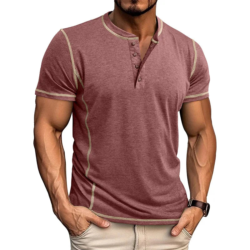 Camiseta Masculina Henley Premium – Manga Curta Elegância Casual | VILLTRUM