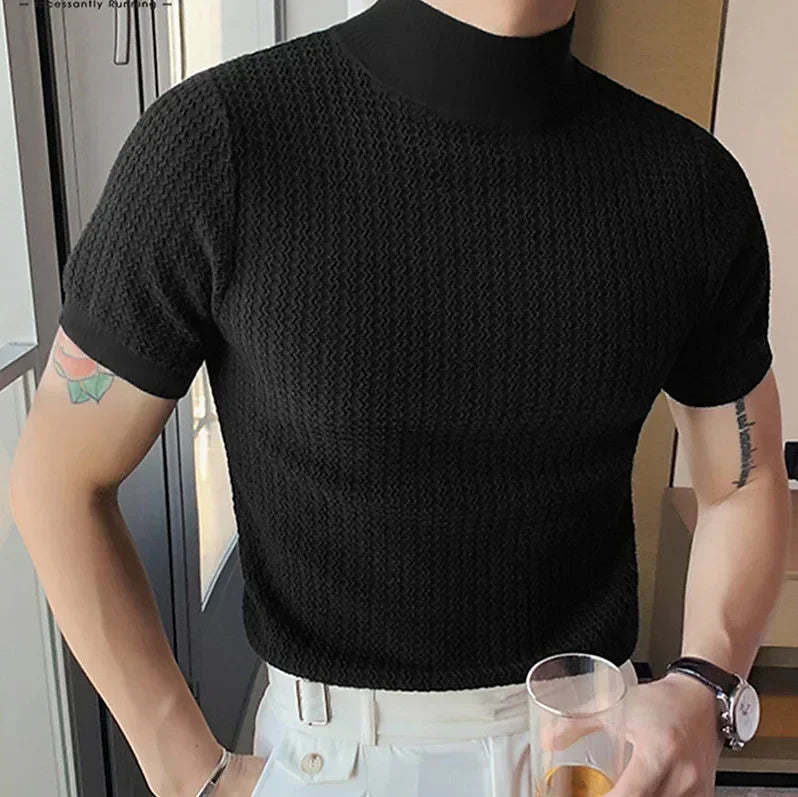 Camiseta Masculina Gola Alta Premium – Elegância Minimalista | VILLTRUM